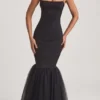 Adelpha Tulle Hem Fishtail Gown i svart