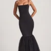 Adelpha Tulle Hem Fishtail Gown i svart