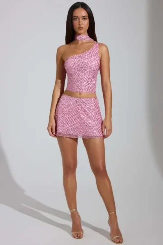 Adhara Embellished Low-Rise A-Line Micro Mini Kjolar i rosa