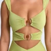 Aelia Modal Ruched Hardware Detail Cut-Out Midaxi-klänning i olivgrönt