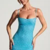 Aellin Embellished Bodycon Miniklänning i Aqua Blue