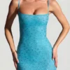 Aellin Embellished Bodycon Miniklänning i Aqua Blue