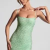 Aellin Embellished Bodycon Miniklänning i Pistachio
