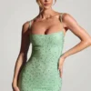 Aellin Embellished Bodycon Miniklänning i Pistachio