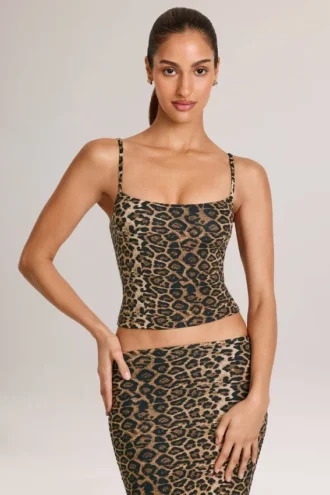 Ailany Modal-linne med rund hals i leopardmönster