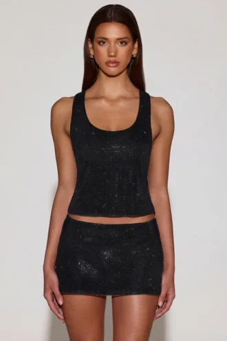 Aine Embellished Jersey Scoop-Neck Racerback Top i svart