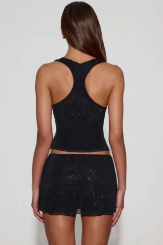 Aine Embellished Jersey Scoop-Neck Racerback Top i svart