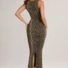 Ainslee Modal Bodycon-midiklänning med fyrkantig halsringning i leopardmönster