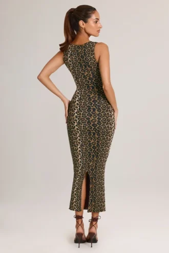 Ainslee Modal Bodycon-midiklänning med fyrkantig halsringning i leopardmönster