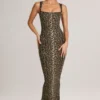 Ainslee Modal Bodycon-midiklänning med fyrkantig halsringning i leopardmönster