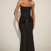 Aisra Satin Peekaboo Bandeau Draped Gown i svart