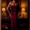 Aisra Satin Peekaboo Bandeau Draped Gown i vinrött