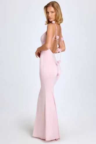 Aldona Slinky Jersey-klänning med blommig applikation i färgen Blush