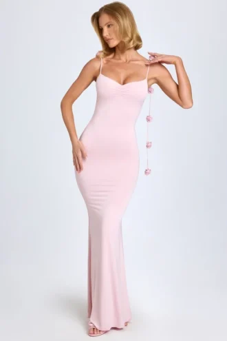 Aldona Slinky Jersey-klänning med blommig applikation i färgen Blush
