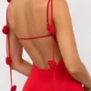 Aldona Slinky Jersey Rose Detail Evening Gown i scharlakansrött