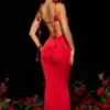 Aldona Slinky Jersey Rose Detail Evening Gown i scharlakansrött