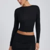 Alia Modal Ruched Long-Sleeve Top i svart