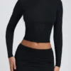 Alia Modal Ruched Long-Sleeve Top i svart