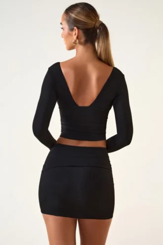 Aliz Modal Twist-Front Mid-Rise Mini Kjol i svart