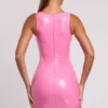 Allani Vinyl Plunge Neck Bodycon Miniklänning i rosa