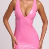 Allani Vinyl Plunge Neck Bodycon Miniklänning i rosa