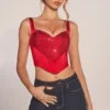Allure Sweetheart-Neck Lace-Up Corset Top i Rose Red