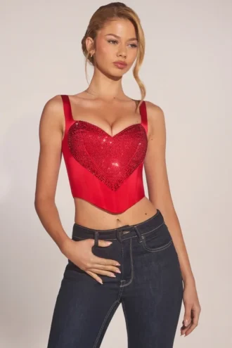 Allure Sweetheart-Neck Lace-Up Corset Top i Rose Red