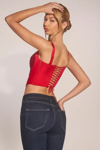 Allure Sweetheart-Neck Lace-Up Corset Top i Rose Red