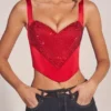 Allure Sweetheart-Neck Lace-Up Corset Top i Rose Red