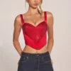 Allure Sweetheart-Neck Lace-Up Corset Top i Rose Red