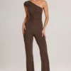 Alouette Modal One-Shoulder Jumpsuit i chokladbrunt