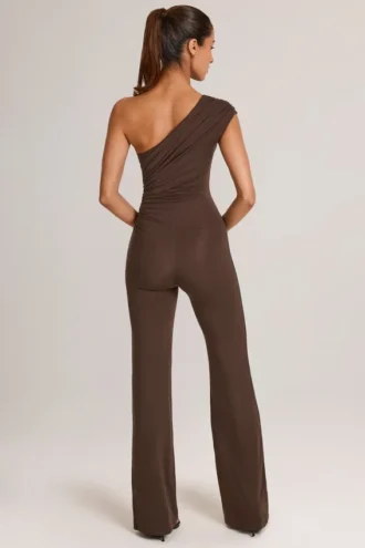 Alouette Modal One-Shoulder Jumpsuit i chokladbrunt