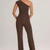 Alouette Modal One-Shoulder Jumpsuit i chokladbrunt