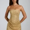 Amalina Embellished Bandeau A-Line Miniklänning i guld