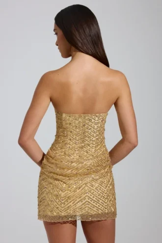 Amalina Embellished Bandeau A-Line Miniklänning i guld