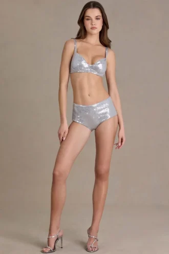 Amaris bralette i paljettmesh i silver