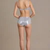 Celina Sequin Mesh Mid-Rise Mini Shorts i silver