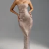 Amaya Embellished Bandeau Maxiklänning i Almond