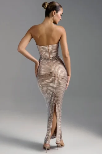 Amaya Embellished Bandeau Maxiklänning i Almond
