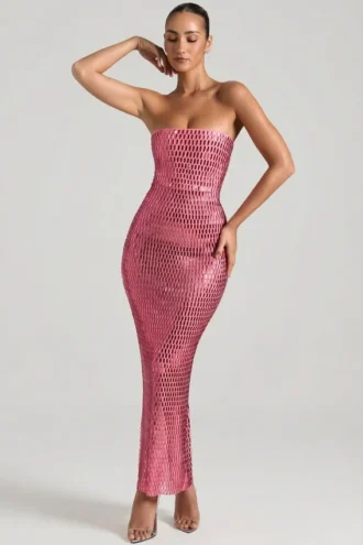 Amaya Embellished Strapless Bandeau Maxi Klänning i Watermelon