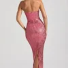 Amaya Embellished Strapless Bandeau Maxi Klänning i Watermelon