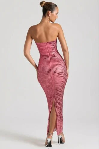 Amaya Embellished Strapless Bandeau Maxi Klänning i Watermelon