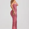 Amaya Embellished Strapless Bandeau Maxi Klänning i Watermelon
