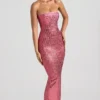 Amaya Embellished Strapless Bandeau Maxi Klänning i Watermelon
