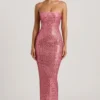 Amaya Embellished Strapless Bandeau Maxi Klänning i Watermelon
