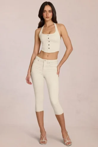 Anessa Capri-jeans med medelhög midja i färgen Ivory