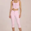 Anessa midjehög caprijeans i blommig rosa