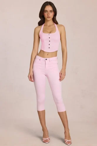 Anessa midjehög caprijeans i blommig rosa