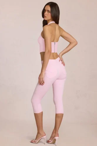Anessa midjehög caprijeans i blommig rosa