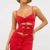 Aniela Slinky Jersey Rose Detail Cut Out Miniklänning i scharlakansrött